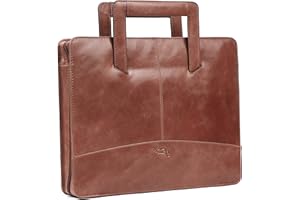 ‎TUSC TUSC Proteus Premium Braun Aktenmappe Schreibmappe aus echtes Leder mit 13,5 Zoll Laptop Fach Konferenzmappe mit Reißverschluss A4 Echtleder Dokumentenmappe Businessmappe