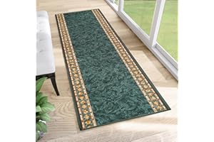 ‎TAPISO TAPISO Anti Rutsch Teppich Läufer rutschfest Brücke Meterware Grün Gelb Ornament Design Meliert Flur Küche Wohnzimmer 80 x 300 cm