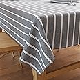 Encasa XO Cotton Rectangular Table Cloth for 4 to 6 Seater | (140x180 cm) | Roma Grey Stripes | Dining Tablecloth for Decoration