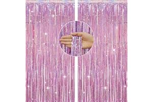 jijAcraft Lametta Vorhang Rosa Glitzer: 2 Stück Metallic Party Vorhang, Folien Glitzer Luftschlangen Party Dekorationen für Geburtstag, Hochzeit