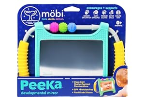 MÖBI Baby Mirror Sensory Toys - Peeka Clear Sight Shatterproof Tummy Time Mirror With Textured Balls & Stand - Educational Baby Mirror Toy for Sensory Play & Self Discovery by Mobi