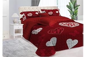 il dolce stile della tua casa Copriletto Trapuntato Matrimoniale Trapuntino Primaverile Estivo stampa elegante cuore rosso pois - made in Italy