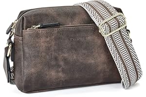 BOSTANTEN Handytasche zum Umhängen, PU Leder Crossbody Bag Damen Breiter Gurt, Klein Reißverschlusstasche Handy Umhängetasche für Designer Kaffee