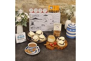 CORNISH HAMPERS & GIFTS The Gluten Free Cream Tea Hamper – Premium Gift Set– 4 Person Deluxe Tea Set Hamper Gifts Includes Fresh Gluten Free Scones, Tea, Jam & Roddas Clotted Cream (1x113g) – Elegant Packaging