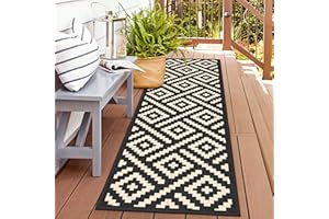 GENIMO Outdoor Rug 2.5'x8' Waterproof, Reversible Camping Mat, Plastic Straw Rugs for Patio, RV, Camper, Balcony, Backyard, Picnic, Deck (Black & Beige)