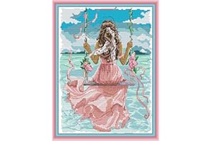 Joy Sunday Kit de Bordadode Cruz 11CT Con Diseño Estampado - Patrones Coloridos, Hilos y Agujas Incluidas - Proyectos Rápidos y Divertidos-Vista Al Mar 34 X 43Cm