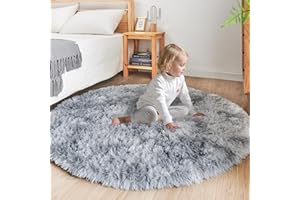 ROHATIM Alfombras Salón Redonda Pelo Largo Alfombra Habitación Dormitorio Lavables Alfombra Antideslizante Muy Suave para salón o Dormitorio, Alfombra esponjosa de Cama(Gris Claro,Ø 150 cm Ronda)