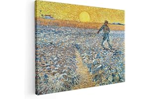 BKstuff Quadro stampa su tela canvas Quadro opere di Vincent Van Gogh Paesaggio da appendere Arredamento Soggiorno (50x60cm, Seminatore al tramonto, Vincent Van Gogh)
