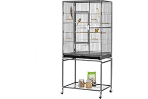 Yaheetech Gabbia Voliera per Uccelli Pappagalli Inseparabili Calopsite Grande con Piedistallo in Metallo da Interno Esterno Nera 62 x 43 x 136 cm