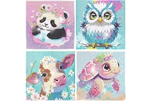 Realjoy 4 Piezas 5d diamond painting niños kit,Pintura de Diamantes para Niños,DIY Animales Pintura Diamante para Navidad,Cumpleaños,Decoración de Pared del Hogar