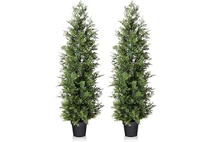 Fopamtri Artificial Plants Indoor Cypress Trees 150cm / 5Ft Decoration Fake Plant Plastic for Indoor Outdoor Home Living Room Office Garden (2 Pack)