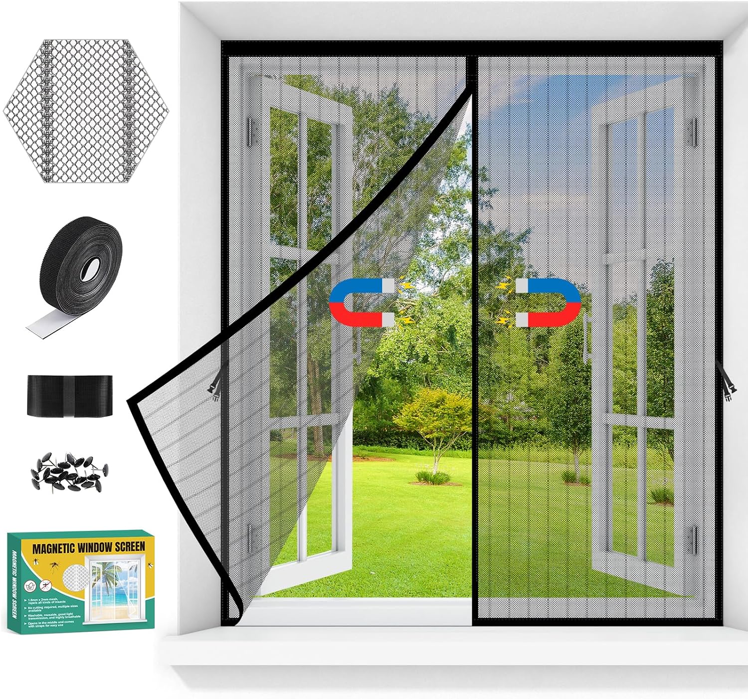 Mosquiteras para Ventanas Magneticas,Mosquitera Ventana Magnetica Sin Taladrar con Cinta Adhesiva,Malla Mosquitera corredera con Iman,Red mosquitero Janela para Dormitorio,Balcón (Negro, 120x140cm)