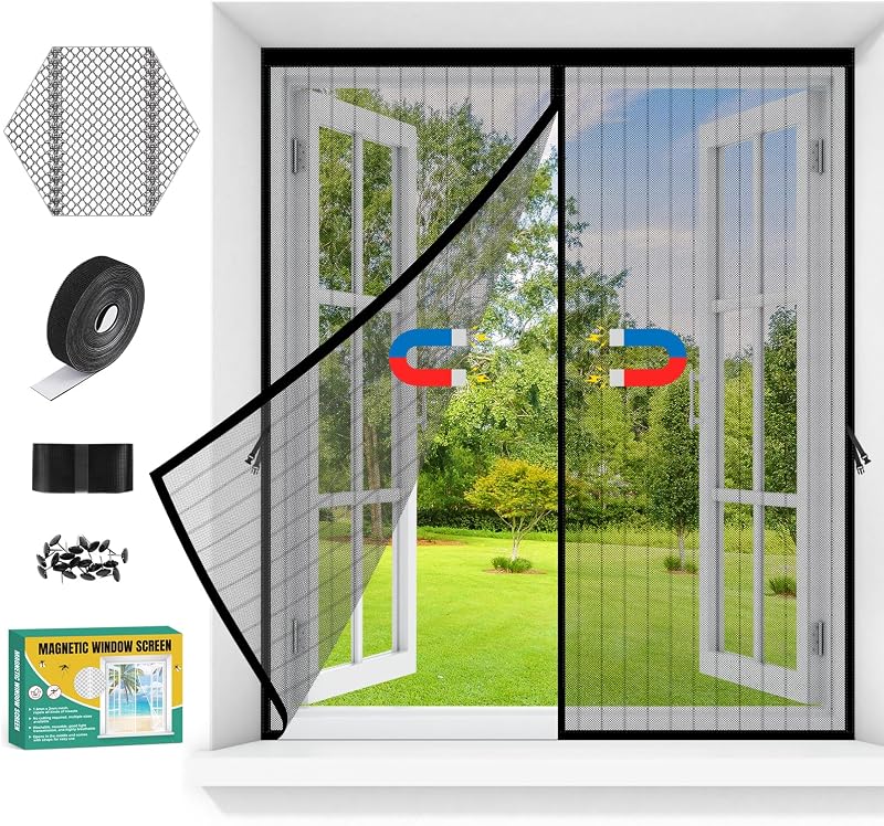 Mosquiteras para Ventanas Magneticas,Mosquitera Ventana Magnetica Sin Taladrar con Cinta Adhesiva,Malla Mosquitera corredera con Iman,Red mosquitero Janela para Dormitorio,Balcón (Negro, 120x140cm)