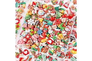 XIMISHOP 120PCS Christmas Resin Flat back Charms，60 Styles Assorted Cute Christmas Miniature Resin Charms Embellishments for Xmas Flat Back Slime Charm Accessories DIY Crafts
