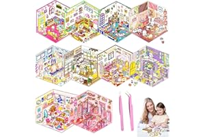 WISKOWEE 10 Sets DIY 3D House Stickers Kit Non-Toxic & Safe 3D Miniature Scene Therapy for Kids and Adults, Stress Relief Sticker Scenes with Tweezers Creative Fun & Reusable DIY Sticker Therapy Kit for age 3+
