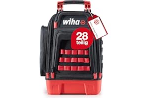 Wiha 45528 - Mochila de Herramientas para Electricista (27 Piezas, con Equipamiento básico para Electricista, Base Estable, con Compartimento para portátil, Bolsillos para Accesorios)