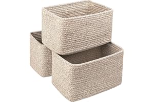 R RUNKA Small Cotton Rope Rectangular Storage Basket Set of 3 - 11"x7"x7" - Perfect Woven Baskets for Storage, Ideal for Organizing Toys, Towels, and More - Baskets for Shelves and Home Decor (Beige)