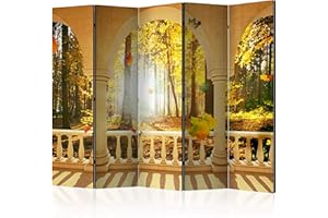 ‎DECOMONKEY decomonkey Paravent Raumteiler Innen Wald 225x172 cm 5 Teilig Beidseitig Room Divider Wall Raumteiler Stehend Trennwand Sichtschutz Spanische Wand Sichtschutzwand Wohnzimmer Holz Landschaft Natur