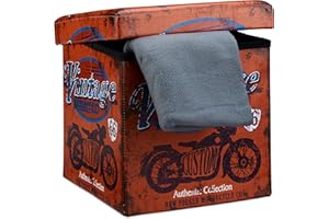 Relaxdays Banco Taburete con Baúl, Cuero Sintético, 38 x 38 x 38 cm, Carga 300Kg, Almacenamiento, Diseño Vintage