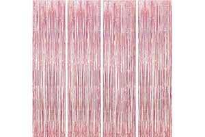 FLETORIN 4 Piezas Cortinas Cumpleaños, Cortina Decoracion Oro Rosa, Cortina Metálicas Foil Fringe Decor, Fondo Decoracion Fiesta, Cortinas Metálica Para Decoración Pared Boda Halloween Cumpleaños Fiestas