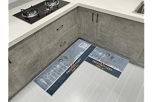 HZVRTN Tappeto da cucina lavabile e antiscivolo, tappeto da cucina in 2 pezzi, con adesivo scorrevole, comfort duraturo, facile da pulire, 40 x 60 + 40 x 120 cm