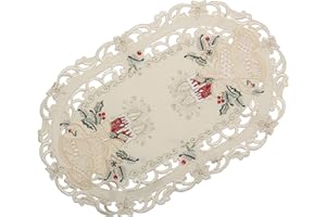 Bezaubernder Weihnachten Tischläufer/Tischdeckchen Creme-Weiß mit Rot Kerzen Glocken Stickerei - Größe wählbar (ca. 30 x 45 cm Oval)