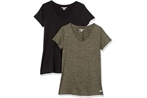 Amazon Essentials Damen Active Quick Dry Tech Stretch Kurzarm-T-Shirt mit V-Ausschnitt (in Übergröße erhältlich), 2er-Pack