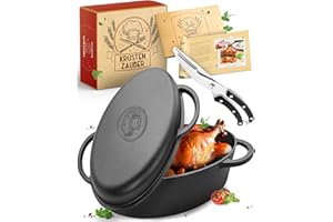 KRUSTENZAUBER Padella in ghisa da 38 cm, con coperchio, adatta al forno, con forbici per pollame – 9 kg – Pentola ideale XXL, pentola per stufare, a induzione, padella in ghisa