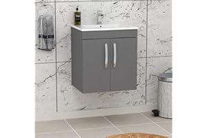 ROYAL BATHROOMS.CO.UK Turin 500mm Wall Mounted Bathroom Furniture Vanity Unit Indigo Grey Gloss 2 Door with Minimalist Sink Basin