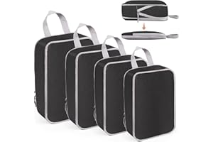 WUFANC Set di 4 Packing Cubes,Compression Organizzatori con Doppia Cerniera Impermeabili,Essenziale per Viaggi con Valigia e Zaino