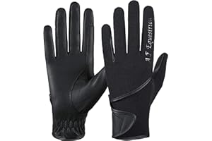 AFE Guantes de equitación para mujer, de piel sintética, color negro, tela elástica, rosa, morado, lila