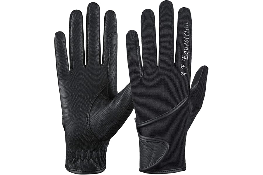 AFE Ladies Horse Riding Gloves Track Fabric Gloves Synthetic Leather Equestrian Black Stretch Fabric Pink Purple Lilac
