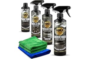 MAX DETAIL-LAB - Exterior Pack - Kit Pulizia Auto Esterno con Accessori, Shampoo Schiuma Attiva, Iron Remover Cerchi, Cera Quick Detailer, Detergente all Purpose Cleaner, Prodotti Detailing Car Moto