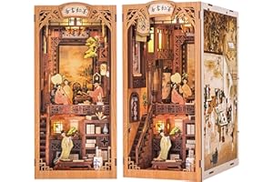 CUTEBEE Zestaw do samodzielnego wykonania z osłoną przeciwpyłową, miniaturowy domek dla lalek, regał na książki, stojak na książki, model, zestaw kreatywny, dekoracja alei ze światłem LED (księgarnia