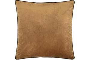 furn. Meridian Cushion Cover – Luxury Contrast Piped Velvet Decorative Case (Caramel/Chocolate - 45x45cm)