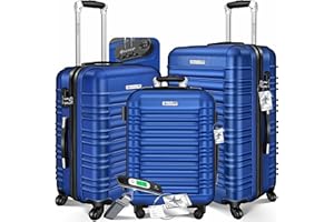 KESSER® 3szt. Walizka twarda walizka twarda zestaw walizka podróżna zestaw walizka na kółkach waga bagażowa + przywieszka bagażowa walizka na kółkach zamek 4 kółka ABS twarda skorupa teleskopowa