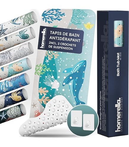 Tapis De Bain Antidérapant HEVEA Pour Bébé Et Enfant - 100% Caoutchouc Naturel, Design Danois, Noir Anthracite - 215 Ventouses, Doux Et Sûr - 9