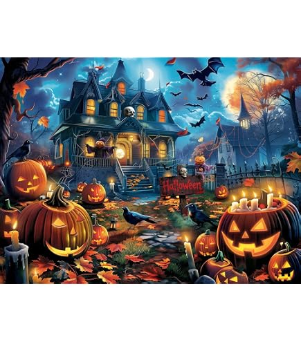 1000 Teile Puzzle Für Erwachsene – Halloween Motiv, Fertig 70x50 Cm, Mit Buchstaben-Hilfe Auf Der Rückseite