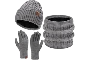Bequemer Laden Damen Herren Winter Warm Beanie Mütze Touchscreen Handschuhe Loop Schal Set mit Fleece Gefüttert, Strickmütze Wintermütze Schlauchschal Winterhandschuhe Frauen Männer Geschenk