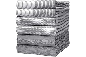 BUMBLE TOWELS Bumble Kitchen Hand Dish Tea Towels – Bulk Set of 6 – Luxe, Soft, Durable Ring Spun Cotton with 3 Different Textures – Extra Large 20" x 28" / 50 x 70 cm In Size – Grey