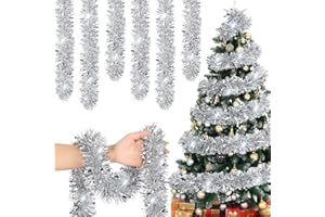 FIVEMILEBRO 6 Piezas Guirnalda Navideña de Oropel, Espumillon Arbol Navidad, Guirnalda de Navidad, para Boda, Fiesta de Cumpleaños, Decoración Navideña (Plata)