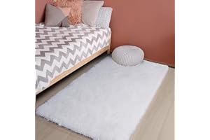 Amdrebio White Runner Rug for Bedroom,3'X5',Fluffy Shag Rug for Living Room,Bedside Rug for Kids Room,Shaggy Throw Rug for Nursery Room,Fuzzy Plush Rug,White Carpet,Rectangle,Cute Room Decor for Baby