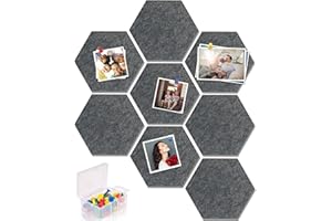Yoillione Feltro Bacheca in Sughero, Lavagna Sughero, Esagonale Bacheca Foto da Parete Lavagnetta Sughero con 20 Puntine per Condominiale Ufficio Appendere Foto Portachiavi, (8 Pezzi, Grigia)