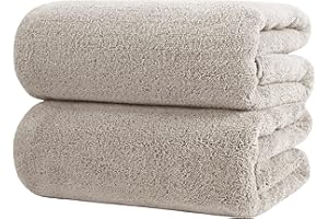 Polyte - Toalla de baño de Microfibra antipelusa - Secado rápido - Premium - 88,9 x 177,8 cm - Pack de 2 (Beige)