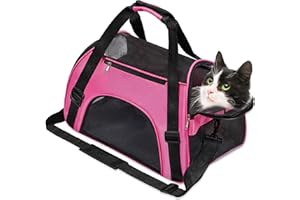 APUUCSE Soft-Sided Foldable Cat/Dog/Pet/Puppy Carrier Bag,Portable Pets Travel Carriers For Cats/Dogs/Pets With Shoulder Strap & Removable Mat,Durable Comfort Cat Basket Airline Approved(Pink,Medium)