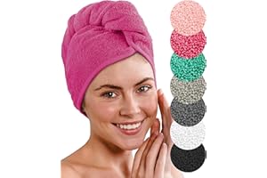 LAYNENBURG Toalla Turbante de Lujo con botón - 100% algodón - 4 elásticos de Pelo Gratis - para Pelo Corto y Largo - Turbante de Secado rápido y Absorbente (Fucsia)