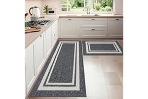 COSY HOMEER Alfombra Cocina Antideslizantes Lavables 61 x 90 CM + 61 x 152 CM, Set de 2 Unidades, Tapete Cozinha Lavable a Máquina, Resistente a la Suciedad, Gris