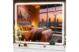 Hasipu Kosmetikspiegel mit Beleuchtung, 100 x 75cm LED Schminkspiegel, Beleuchteter Schminkspiegel mit dimmbaren 3 Modi, Touchscreen Steuerung Kosmetikspiegel Rund Weiß