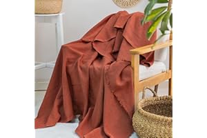 Milam London Cotton Throw Blanket | Soft Throws For Armchairs, Sofa, Settee | Single Bed Throw, Terracotta - 170 x 200 cm