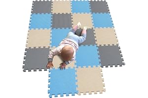 MQIAOHAM Esterilla Puzzle de Fitness-18 losas de EVA Espuma Alfombrilla Protección para el Suelo para máquinas Deporte y gimnasios sobre el Piso Fácil de Limpiar Azul Beige Gris 107110112